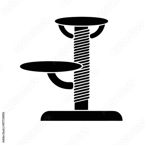 Simple cat tree silhouette with a scratching post. isolated on White Background