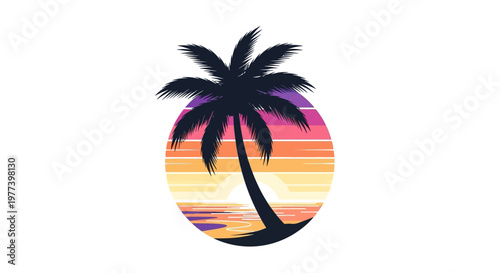 Palm Tree Sunset Icon.