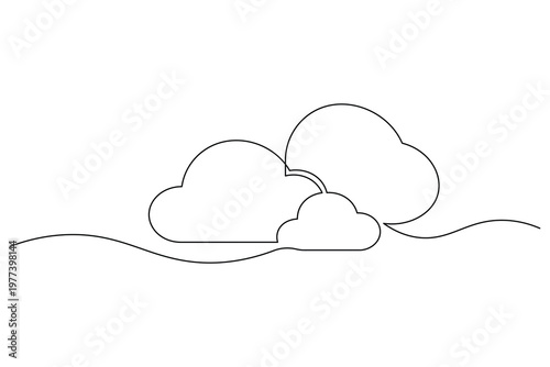 Cloud continuous one line art drawing of minimal sky symbol on white background
