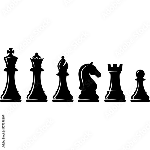 Chess Piece Icons Set, Black Silhouettes