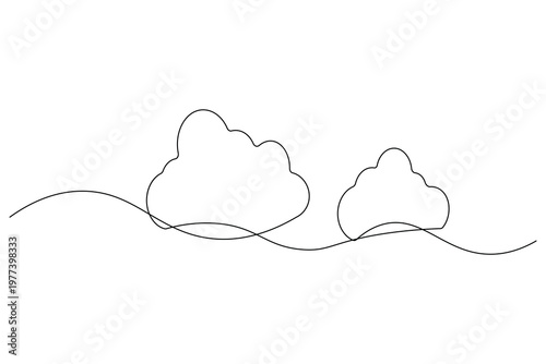 Cloud continuous one line art drawing of minimal sky symbol on white background
