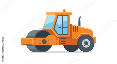 Orange and Gray Road Roller Vector Illustration on White Background