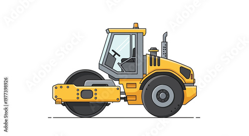 Yellow Road Roller Illustration: Construction Vehicle with Detailed Design