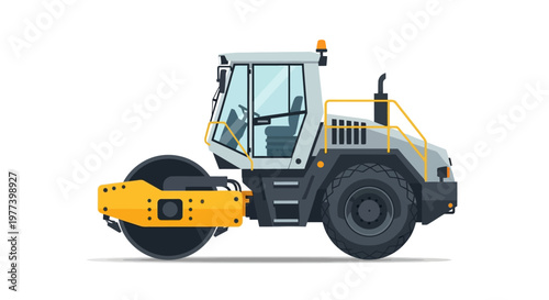 Vector Illustration of a Modern Road Roller Compactor Machine