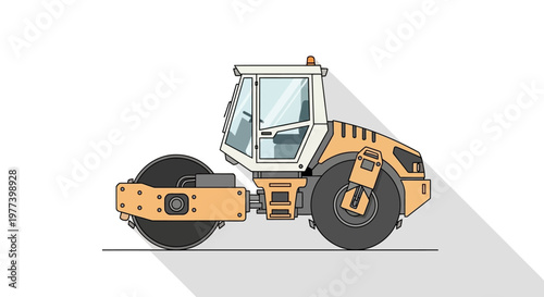 Vector Illustration of a Yellow and White Road Roller Machine