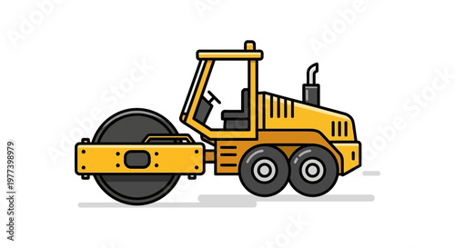 Vector Illustration of a Yellow Road Roller Compactor Machine