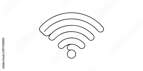 Minimalism wifi symbol one line drawing isolated on white background vector, wifi symbol integrated into a minimalist wavy horizontal line path. Editable stroke outline, wireless internet connection.