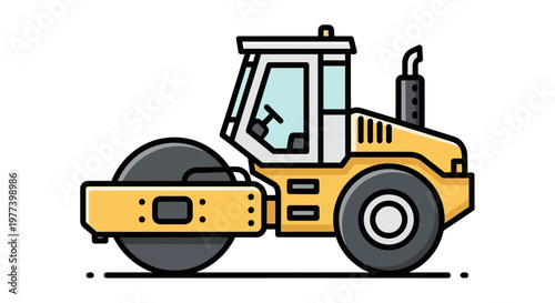 Yellow and Gray Road Roller Vector Illustration on White Background