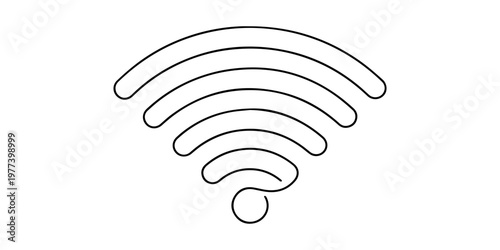 Minimalism wifi symbol one line drawing isolated on white background vector, wifi symbol integrated into a minimalist wavy horizontal line path. Editable stroke outline, wireless internet connection.