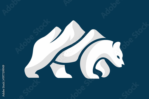 Clever Mountain Bear Logo: Abstract Polar Bear Silhouette with Snowy Peaks Vector Design