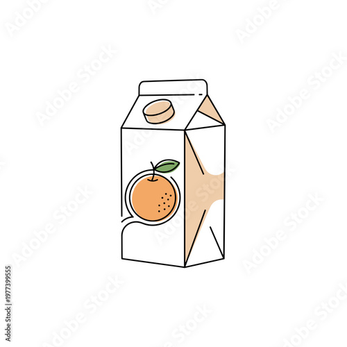 Orange juice carton with illustration of orange and green leaf  