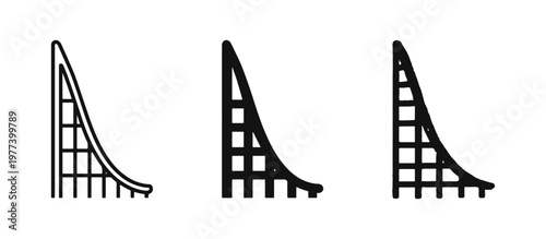 Roller Coaster Track Icon Set for Amusement Parks, Outline, Solid, and Doodle Styles, Theme Park Vector Graphics