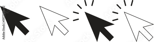 Cursor pointer icons set with mouse arrow click symbols in solid and outline styles ideal for UI design, web interfaces, apps, tutorials and presentations