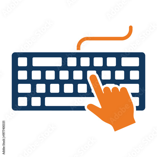 Hand pressing a button on a keyboard with finger pointing cursor