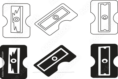 Three Sharpener Shapes Silhouette and Outline Vector Pack. black outline and silhouette set on white background.