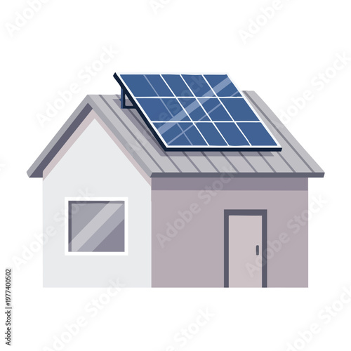 Modern House with Solar Panels on Roof.