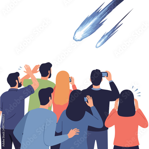 People watching a meteor shower in the night sky.