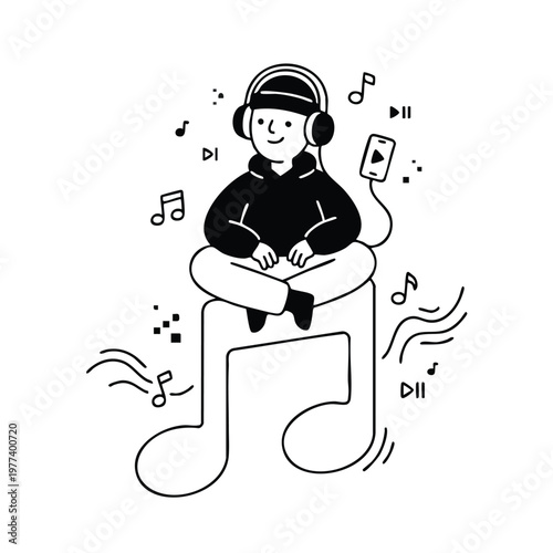 Person Enjoying Music with Headphones and Smartphone.