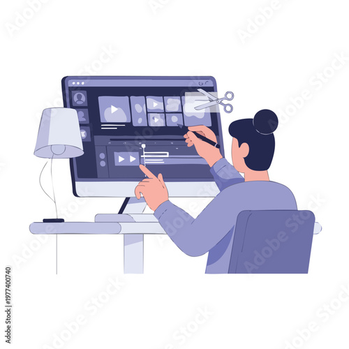 Person editing video on computer screen with editing software.