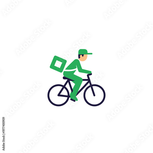 Delivery man riding a bicycle fast.