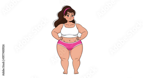 Curvy Woman in Underwear Posing Confidently, Vector Illustration, Body Positivity Concept, Lifestyle Graphic