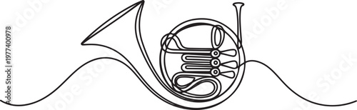 Continuous one line drawing of classical baritone horn music instrument One line draw graphic design vector