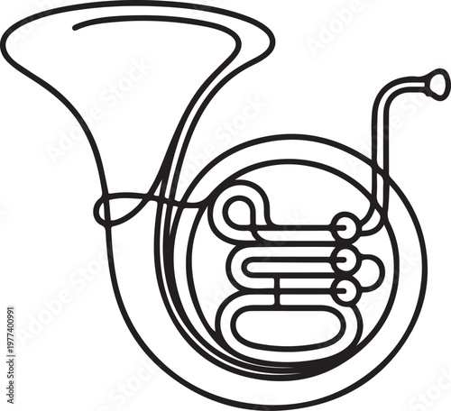 Continuous one line drawing of classical baritone horn music instrument One line draw graphic design vector