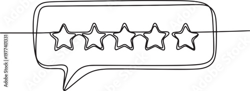 Continuous outline of five stars in speech cloud . Single line editable icon of 5 stars. Rating service concept and customer reviews One line draw graphic design vector