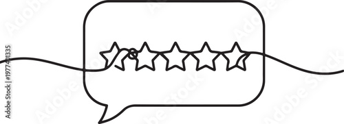 Continuous outline of five stars in speech cloud . Single line editable icon of 5 stars. Rating service concept and customer reviews One line draw graphic design vector