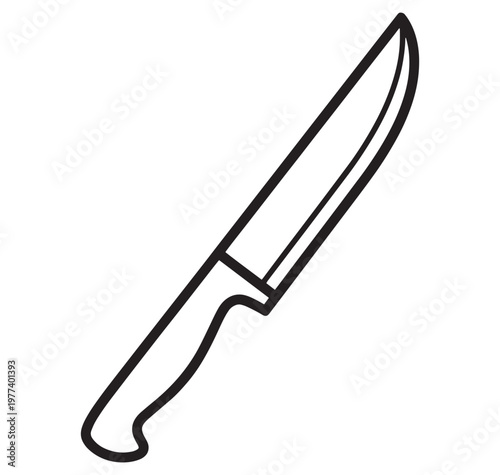 A kitchen knife with a curved blade and handle on white background