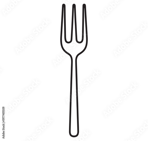 A simple line drawing of a dinner fork with three prongs and a long handle