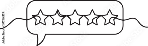 Continuous outline of five stars in speech cloud . Single line editable icon of 5 stars. Rating service concept and customer reviews One line draw graphic design vector