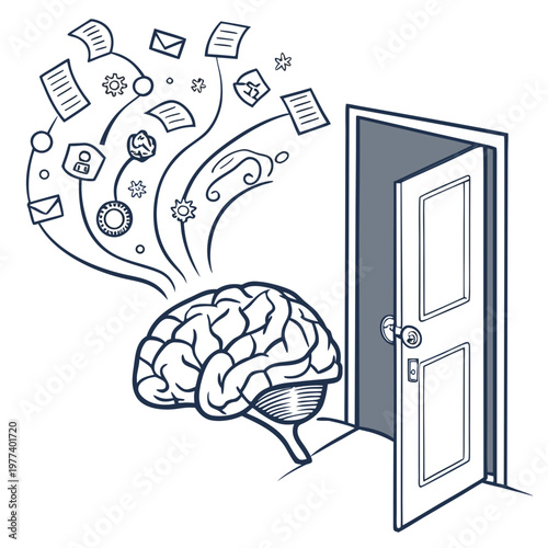 An open doorway symbolizes the unlocking of potential with ideas and concepts flowing from a human brain high quality professional detailed modern