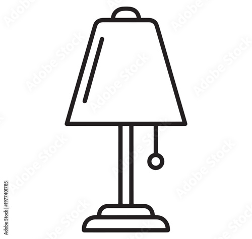 Line art illustration of a table lamp with a pull chain  simple home decor icon
