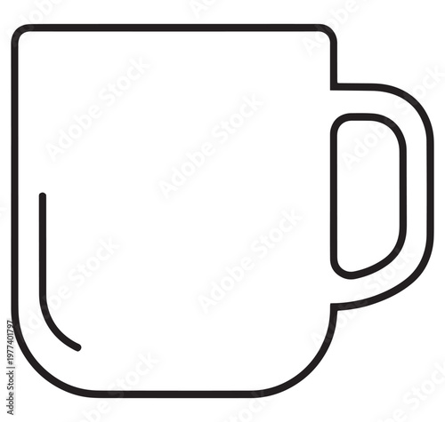 Line art coffee cup icon with handle on right side  simple design element