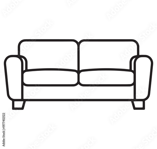 Simple line drawing of a twoseater sofa with armrests and cushions