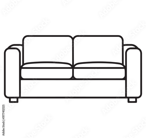 Simple line drawing of a twoseater sofa with cushions