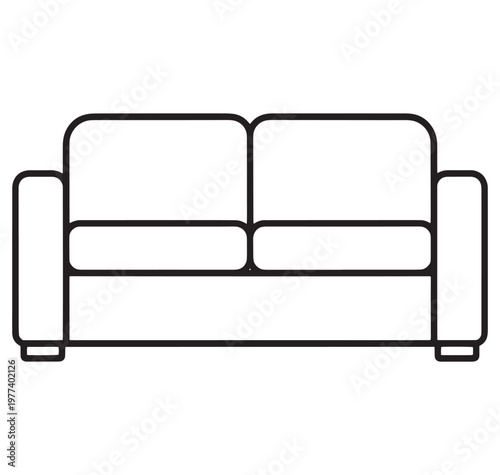 Simple line drawing of a twoseater sofa with armrests and cushions