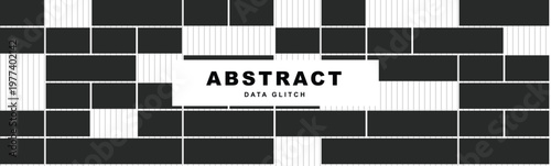 Abstract data glitch background with black rectangular blocks and lines