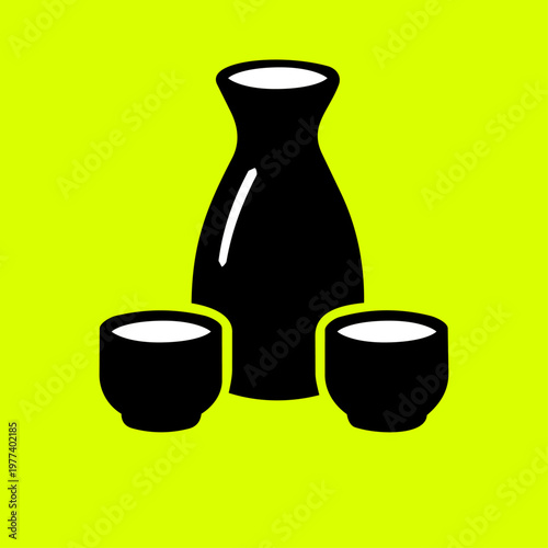 Bold Line Japanese Sake Set Illustration / Tokkuri and Ochoko Vector Icon for Signage