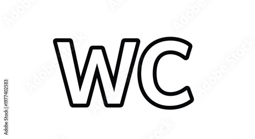 Bold black outline of wc letters indicates the location of a water closet or public restroom on a white background.