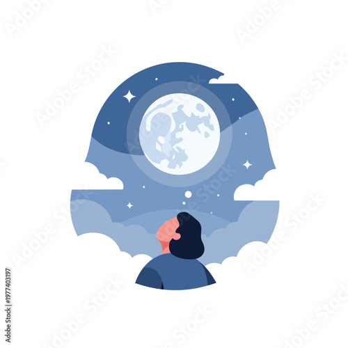Person looking up at the moon and stars.