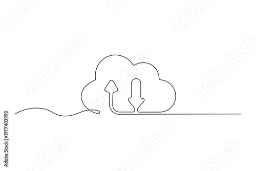 Cloud continuous one line art drawing of minimal sky symbol on white background
