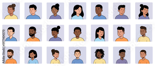 Diverse avatars set featuring young people portraits in flat cartoon style | Multiethnic community profile icons for web and social media interface