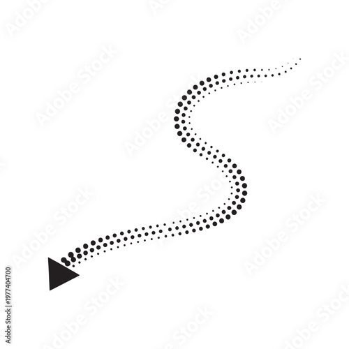 Black dotted arrow trail on white background pointing up and to the right