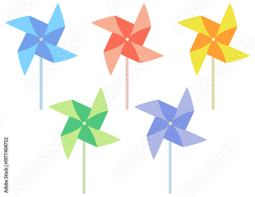 カラフルなかざぐるまのイラストセット ベクター素材
