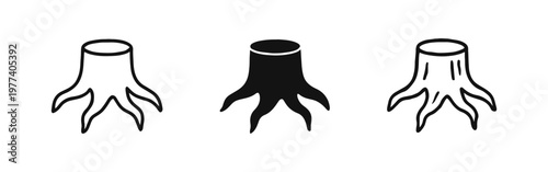 Tree Stump with Roots Icon Set - Deforestation and Nature Environment Symbol