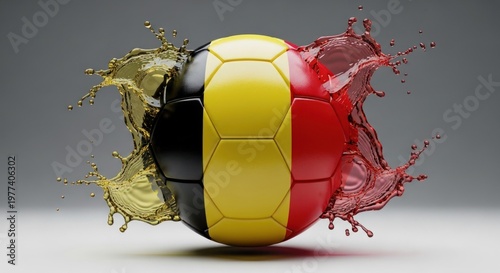Belgium flag soccer ball with dynamic splash effect, sports illustration.
