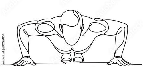 continuous one-line drawing illustration of a sporty man performing push-ups, vector