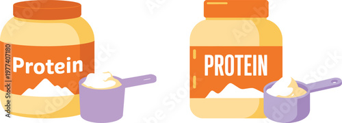 Two protein powder containers with scoops